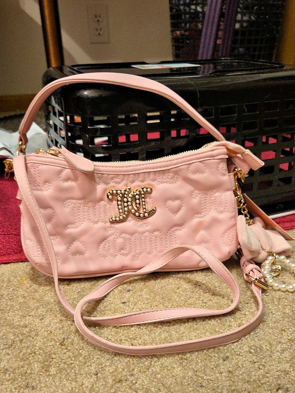 Juicy Couture Quilted Heart Shoulder Bag Pink Crossbody Bag